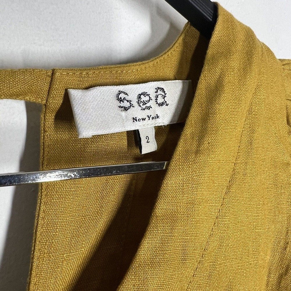 Sea New York Sz 2 Minka Puff Sleeve Linen Top in Saffron Yellow - Picture 6 of 9